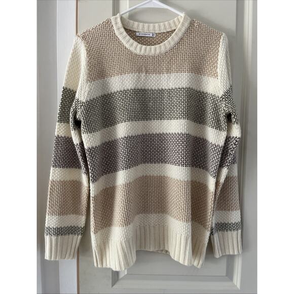 Staccato Knit Sweater Crew Neck Pullover Tan Green Purple Cream Large Academia - Picture 1 of 13